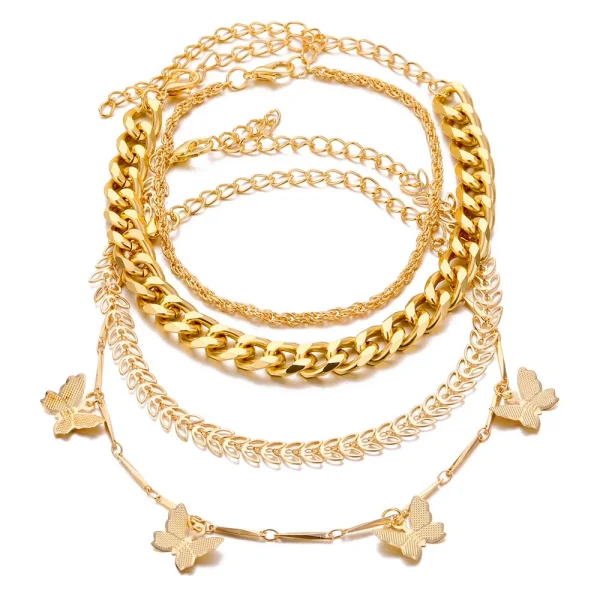 [Escolha De Valor] Fashion Multilayer Metal Butterfly Bracelet Set Declaração Punk Fêmea Geométrica Corrente De Encanto Bangles Pulseira Jóias Presente - Imagem 4