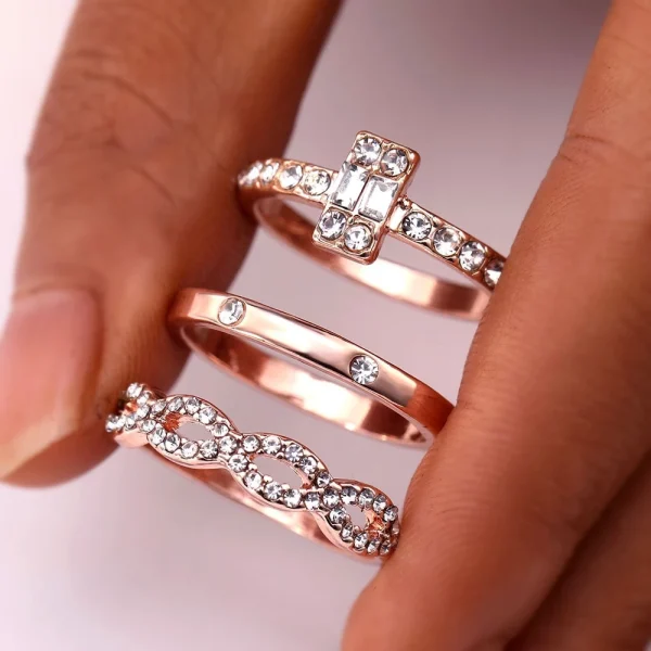 3Pcs/Set Fashion Infinity Rings For Women Girls Crystal Twist Ring Casais Ouro Jóias De Noivado Feminino Casamento - Imagem 3