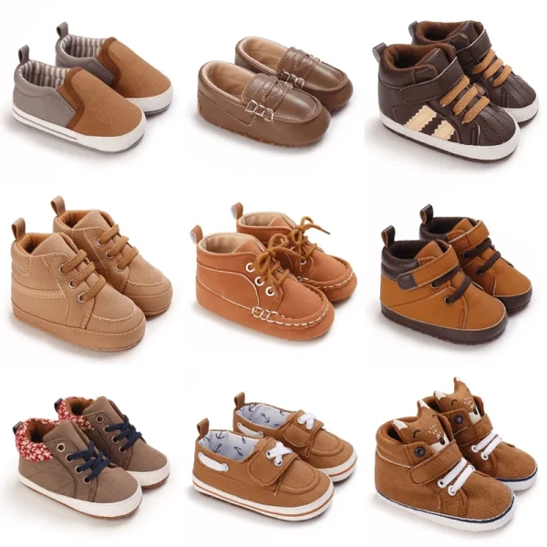 0-18M Sapatos Marrons Recém-Nascidos Temáticos Multicor Para Meninos Tênis Casuais De Sola Macia Sem Escorregamento Primeiro Andarilho - Imagem 17