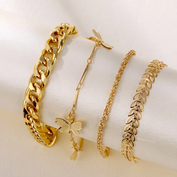 [Escolha De Valor] Fashion Multilayer Metal Butterfly Bracelet Set Declaração Punk Fêmea Geométrica Corrente De Encanto Bangles Pulseira Jóias Presente - Imagem 3