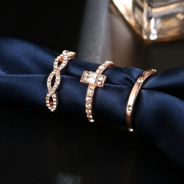 3Pcs/Set Fashion Infinity Rings For Women Girls Crystal Twist Ring Casais Ouro Jóias De Noivado Feminino Casamento - Imagem 5