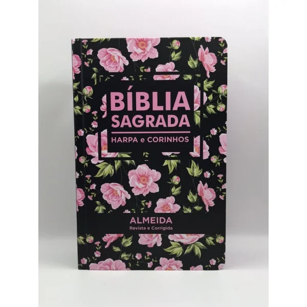 Bíblia Sagrada Tamanho Médio 12,5x19 cm Com Harpa palavras de Jesus em vermelho Flores Rosa - Imagem 2