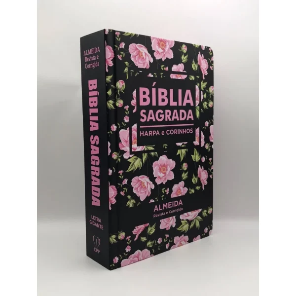 Bíblia Sagrada Tamanho Médio 12,5x19 cm Com Harpa palavras de Jesus em vermelho Flores Rosa - Imagem 3