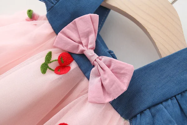 Vestido De Bebê Verão Malha De Ganga Estilo Coreano Para Bordado De Menina Princesa - Imagem 4