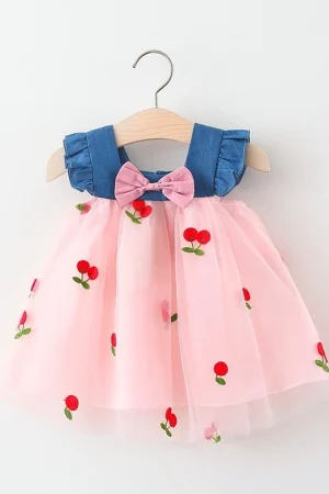 Vestido De Bebê Verão Malha De Ganga Estilo Coreano Para Bordado De Menina Princesa