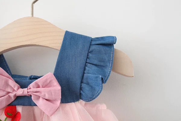Vestido De Bebê Verão Malha De Ganga Estilo Coreano Para Bordado De Menina Princesa - Imagem 5