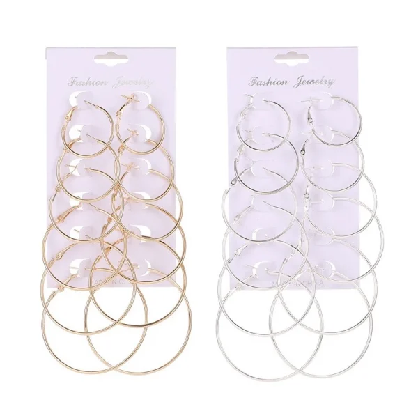 [6Pairs/Set Brincos De Círculo Redondo Geométricos Femininos