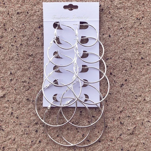 [6Pairs/Set Brincos De Círculo Redondo Geométricos Femininos - Imagem 4