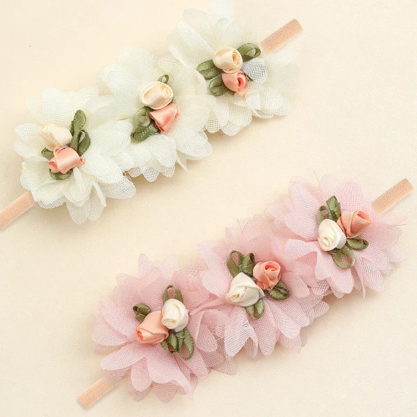 [2Pcs/set Baby Girl Lace Flower Headbands Nylon Soft Stretch Hairband Sweet Princess Headwear - Imagem 4