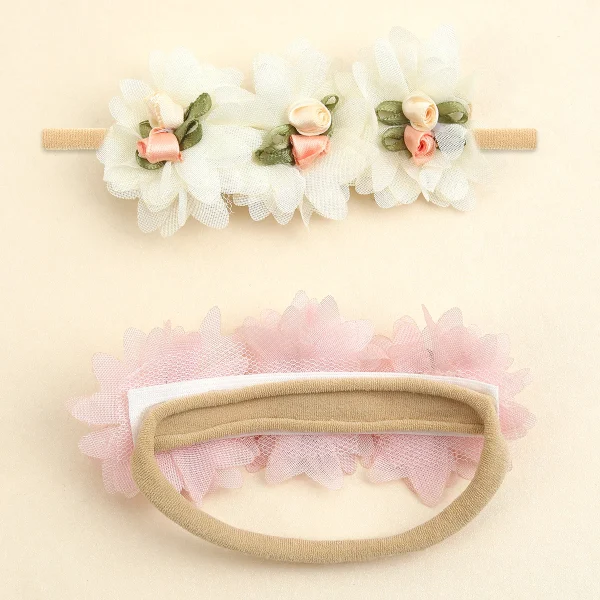 [2Pcs/set Baby Girl Lace Flower Headbands Nylon Soft Stretch Hairband Sweet Princess Headwear - Imagem 6