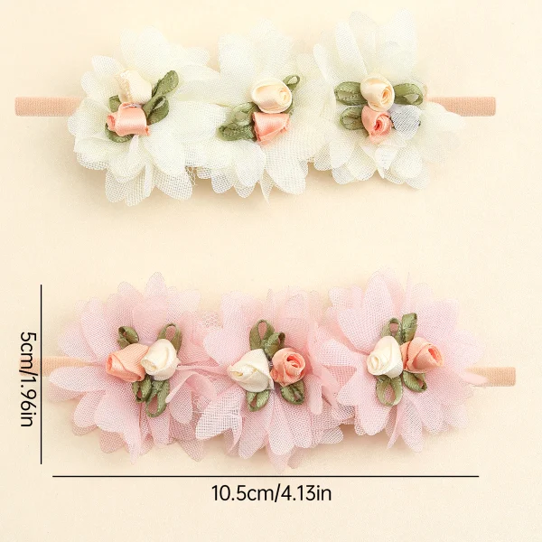 [2Pcs/set Baby Girl Lace Flower Headbands Nylon Soft Stretch Hairband Sweet Princess Headwear - Imagem 7