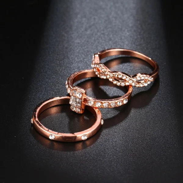 3Pcs/Set Fashion Infinity Rings For Women Girls Crystal Twist Ring Casais Ouro Jóias De Noivado Feminino Casamento - Imagem 6