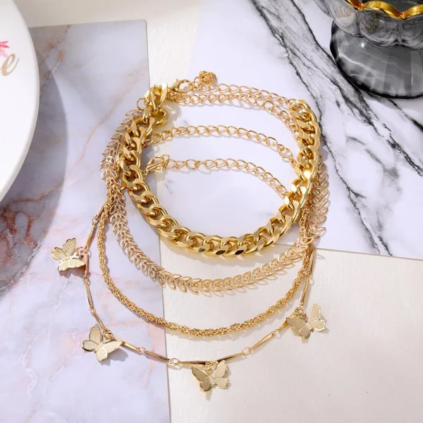 [Escolha De Valor] Fashion Multilayer Metal Butterfly Bracelet Set Declaração Punk Fêmea Geométrica Corrente De Encanto Bangles Pulseira Jóias Presente - Imagem 5