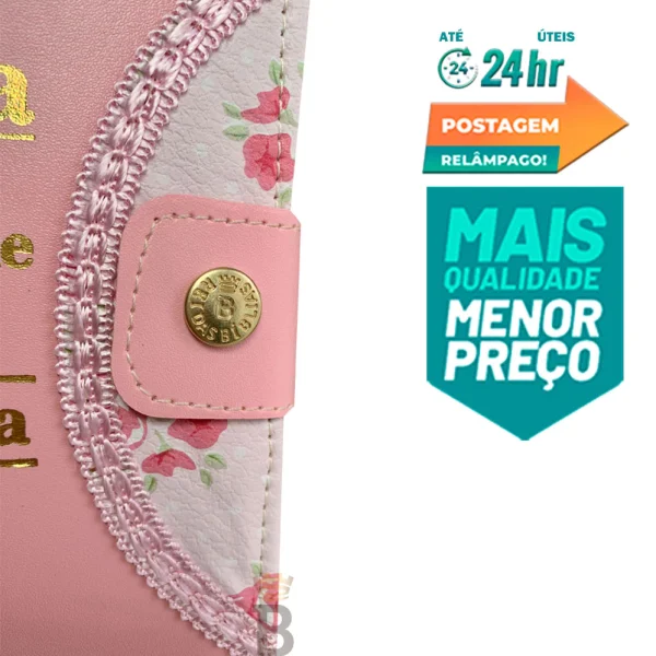 Bíblia Sagrada Letra Grande - Rosa - Botão e Caneta Revista e Corrigida C/ Harpa - Imagem 3