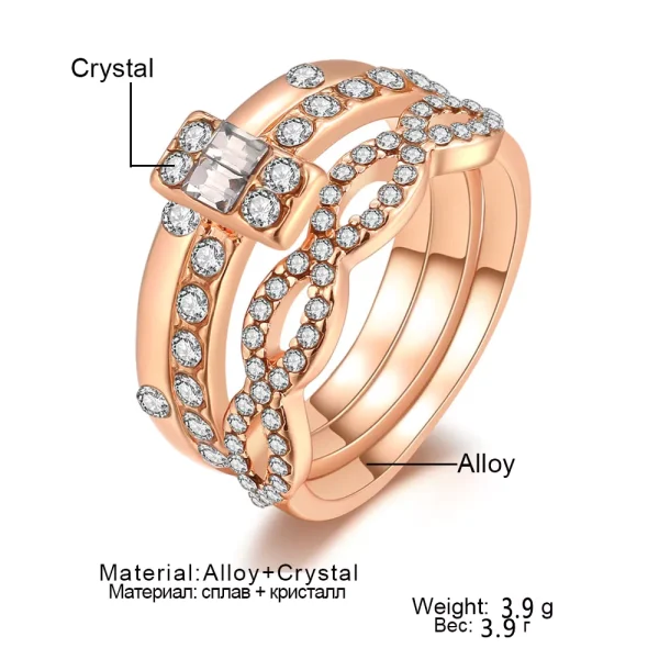 3Pcs/Set Fashion Infinity Rings For Women Girls Crystal Twist Ring Casais Ouro Jóias De Noivado Feminino Casamento - Imagem 9